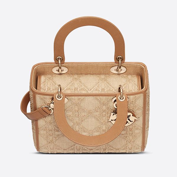 22新作◆レディディオール 偽物 ミディアム バッグ カナージュ ラフィアM0565OMBD_M925